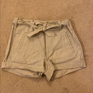 Blue and white striped shorts with tie